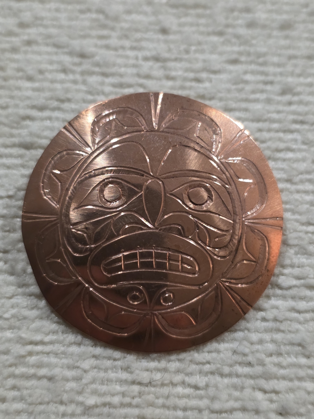 Auth Don Lancaster Hand-Carved Copper Sun Pendant – Kwakwaka’wakw First Nations